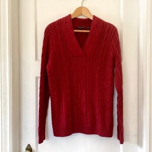Jean Pierre Red Cable Knit Sweater Women’s L 100% Cotton Shawl Collar Holiday